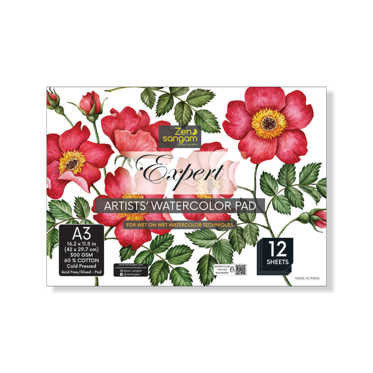 Watercolour Pad - Watercolour Sketchpad - Glued Pad - Watercolor - 300 GSM - Zen Sangam - A3