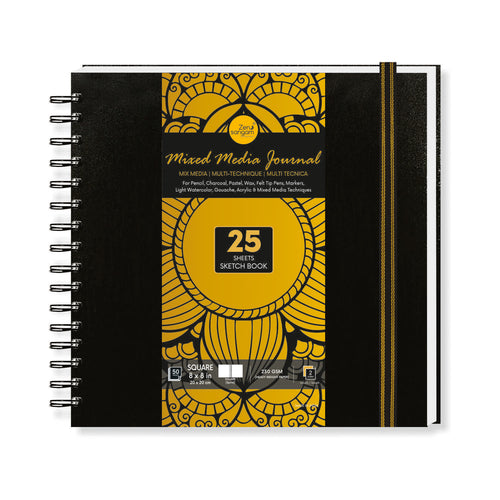 230 GSM Spiral Mixed Media Journal | 100% Cellulose, Medium Grain | Square | Zen Sangam