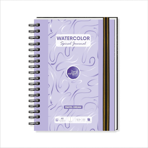 Spiral Watercolour Journal | 245GSM - 20% Cotton | Portrait | Pastel Dream (Purple) | Zen Sangam