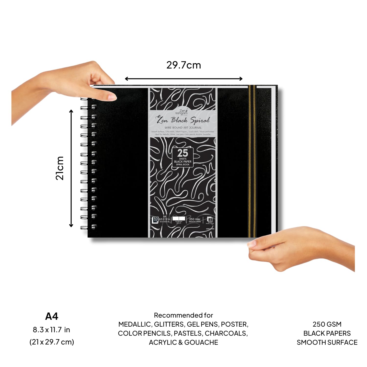 Black Sketchbook - 250GSM - Spiral - Landscape | Zen Sangam