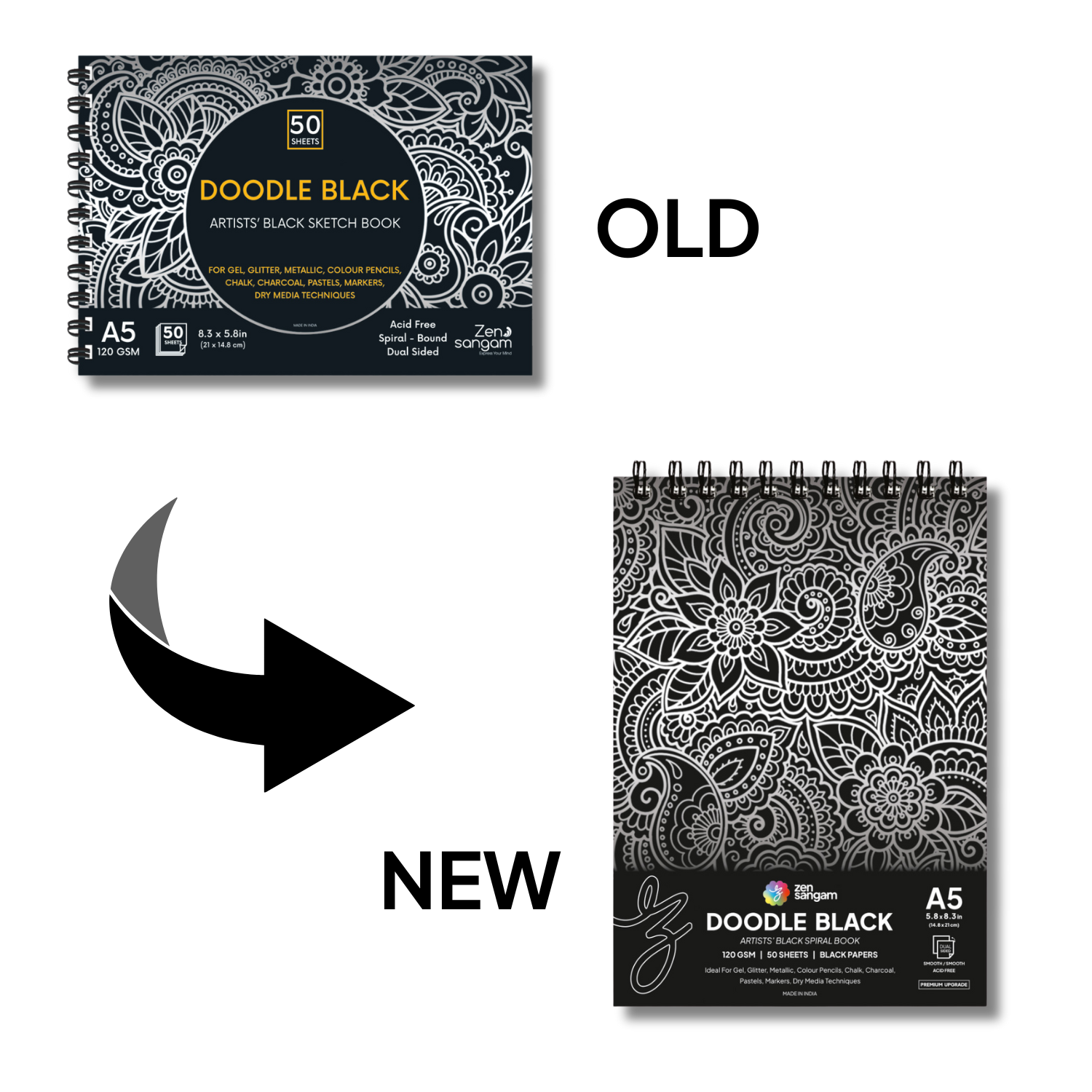 Doodle Black Paper Sketchbook | 120GSM | Smooth Surface | Zen Sangam