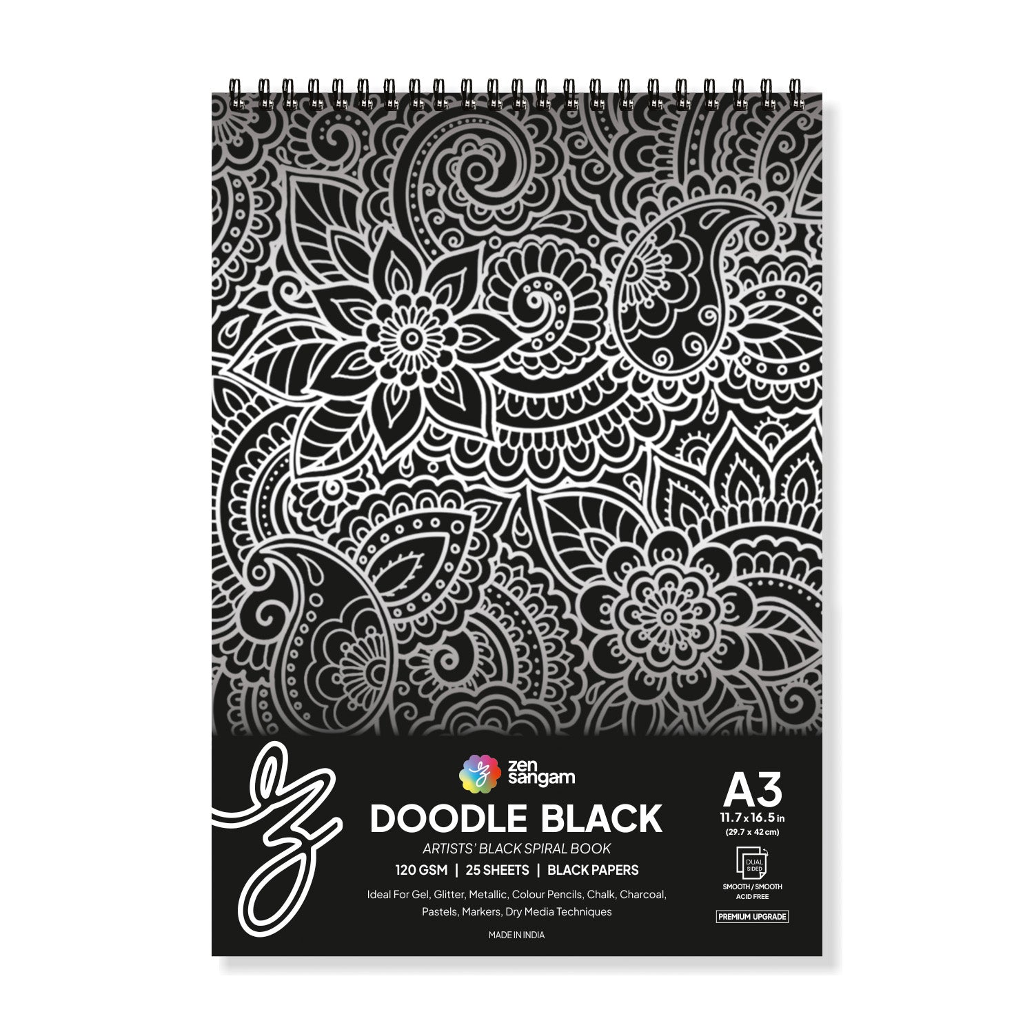 Doodle Black Paper Sketchbook | 120GSM | Smooth Surface | Zen Sangam