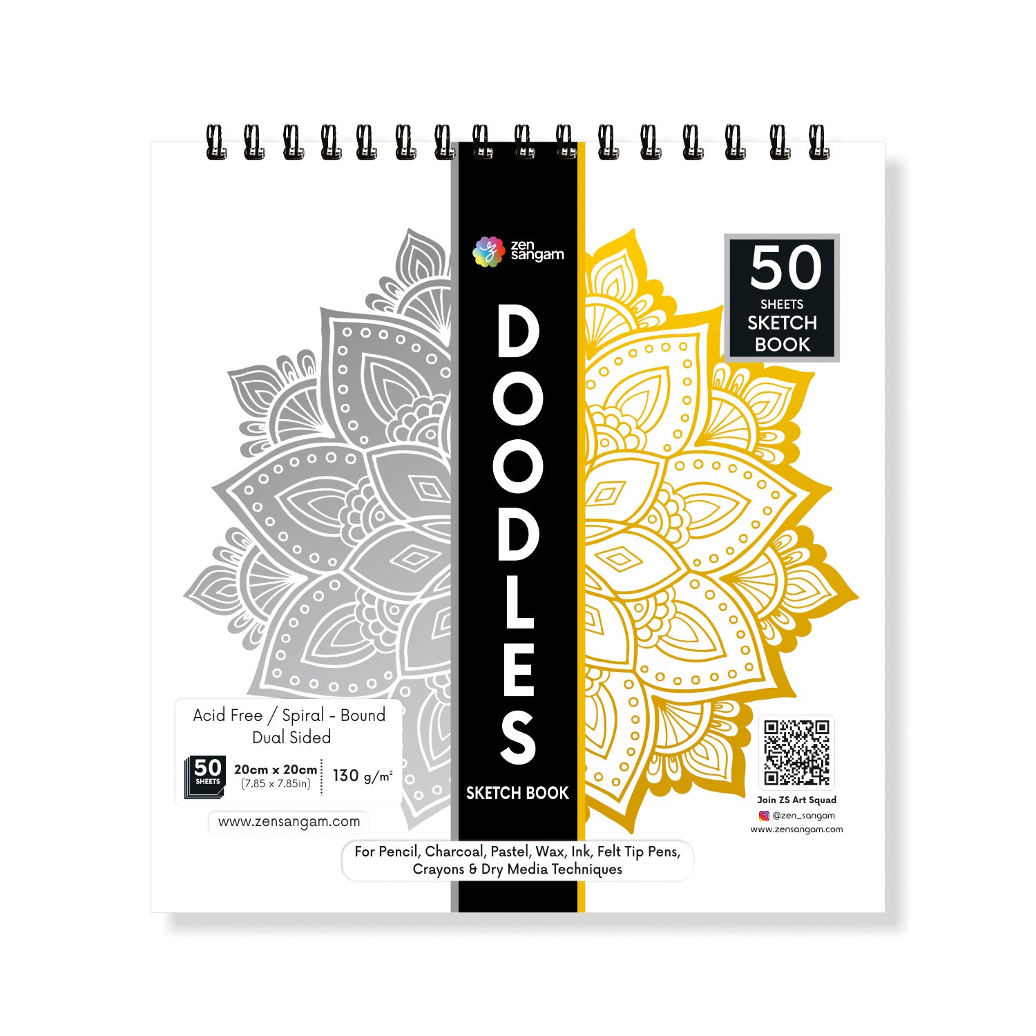 アート・デザイン・音楽 Design Essence from Sketchbook Spiral Doodle Sketchbook | 130 GSM - Dry Media | Zen Sangam