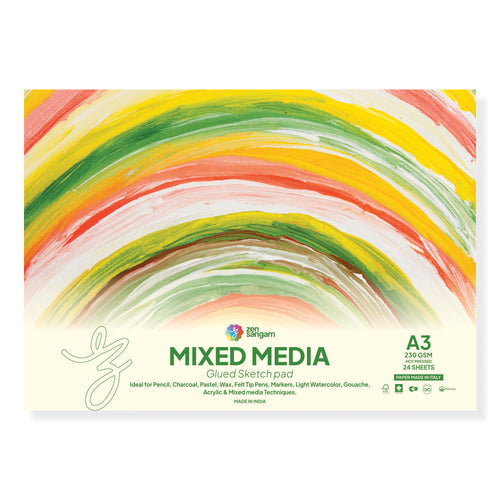 Mixed Media Glued Sketch Pad | 230GSM 100% Cellulose | Medium Grain | Zen Sangam