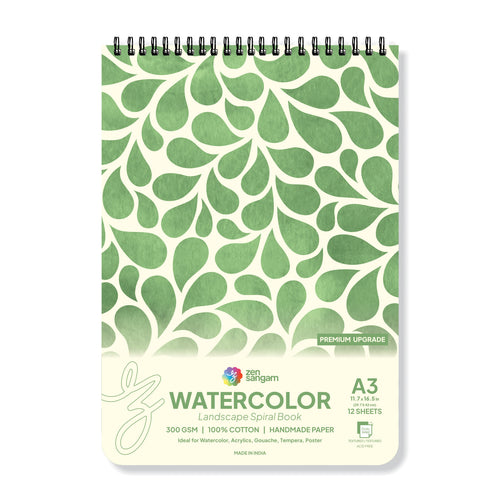 Beginner Watercolor Sketch Book - Spiral Landscape - 300 GSM | 100% Cotton Handmade Paper | Zen Sangam