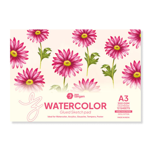 Watercolor Glued Sketch Paper Pad - 300 GSM | 100% Cotton Handmade Paper | Zen Sangam
