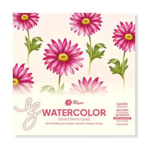 Watercolor Square Glued Sketch Pad - 300 GSM | 100% Cotton Handmade Paper | Zen Sangam