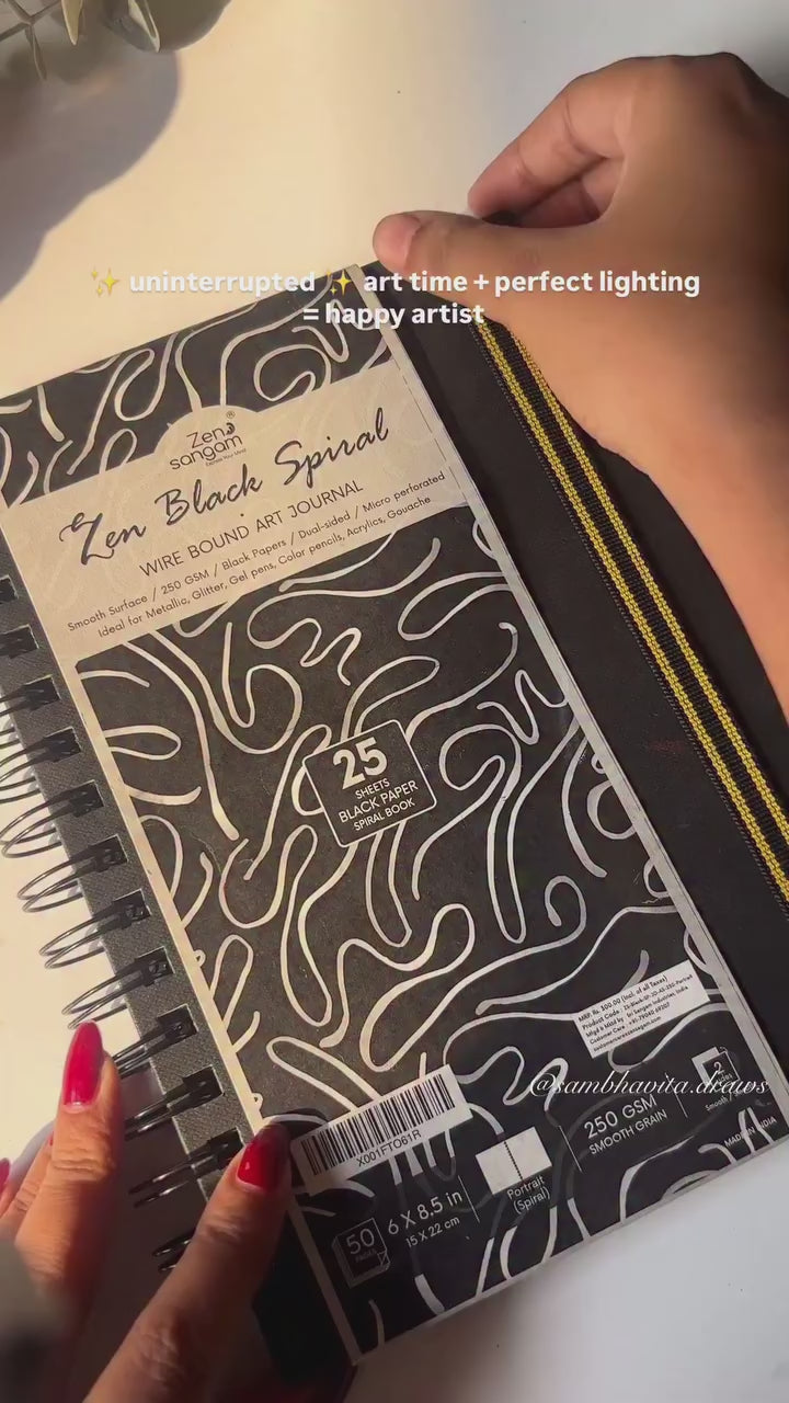 Black Sketchbook - 250GSM - Spiral - Square Size | Zen Sangam