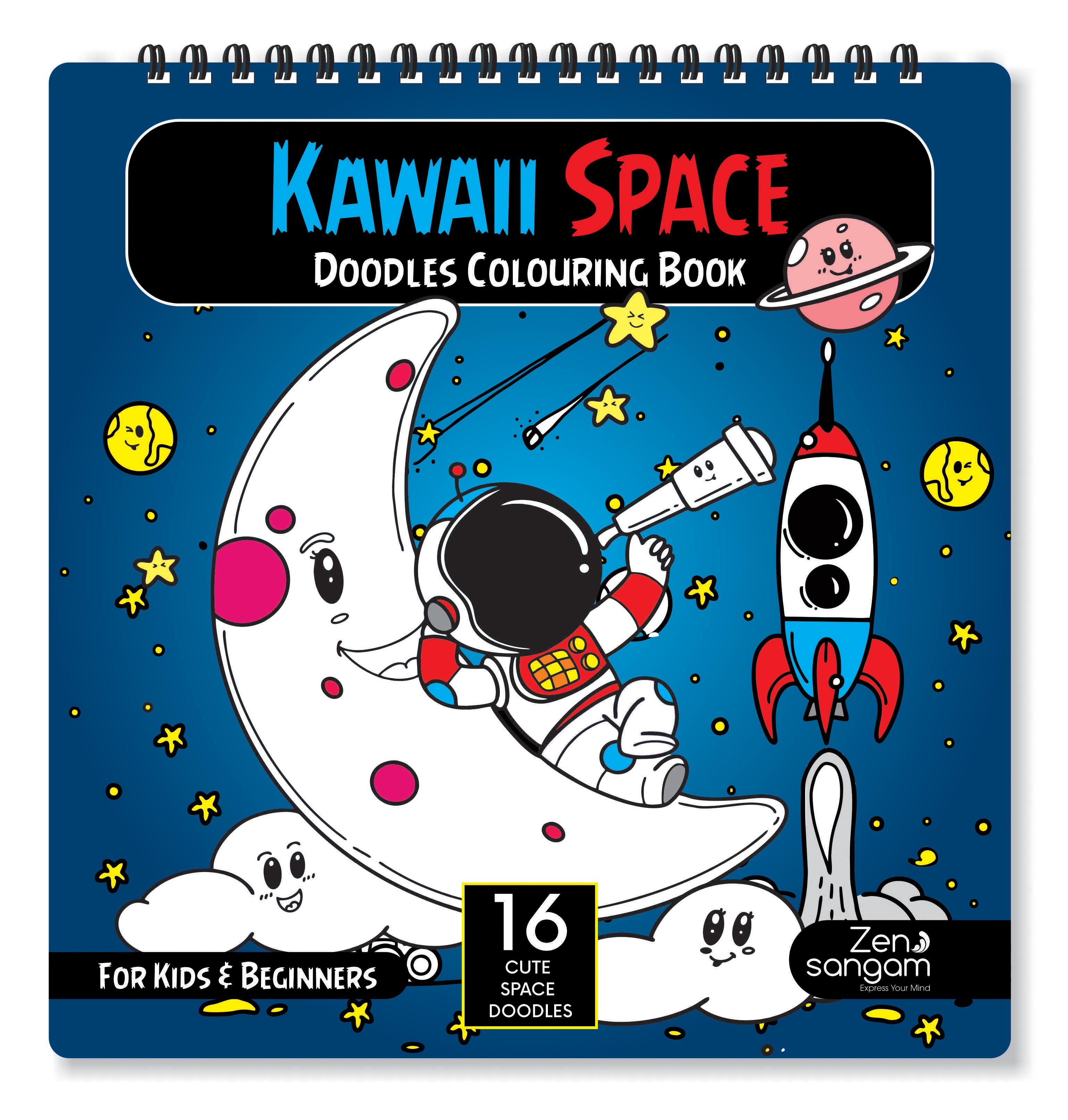 Colouring Book - For Kids – Beginners - Kawaii - Space Objects